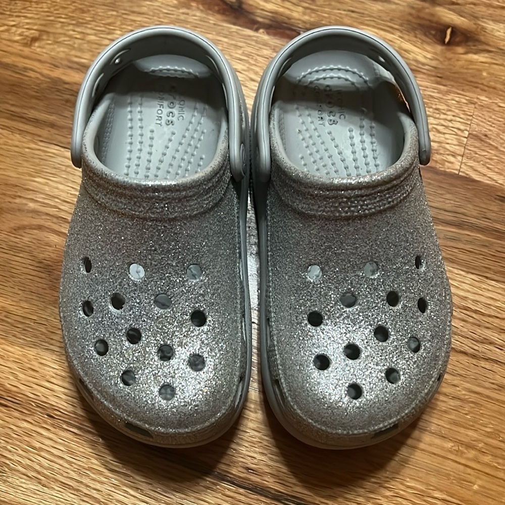 Silver Crocs Glitter Platform